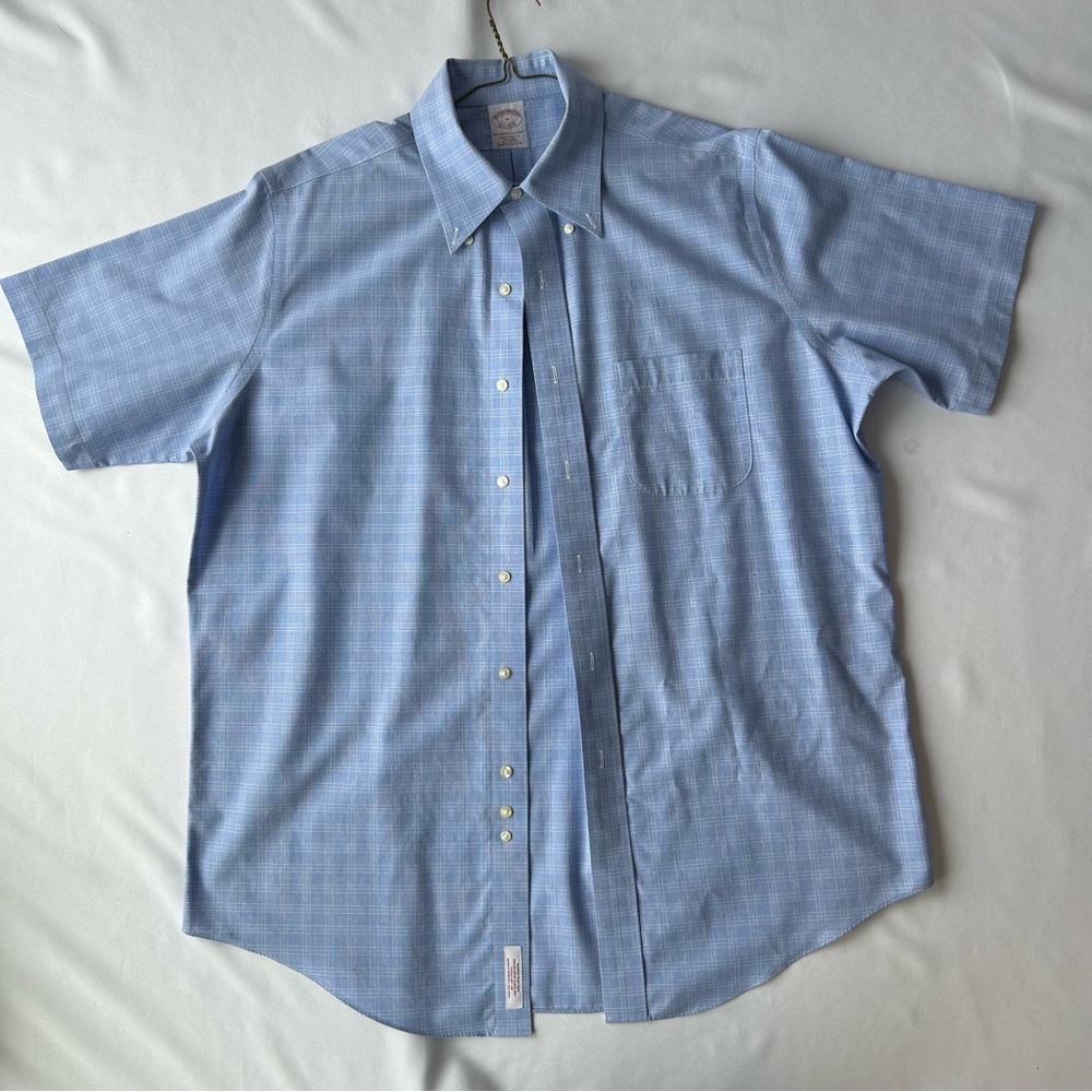 Brooks Brothers Light Blue Plaid Short Sleeve Button Down Shirt